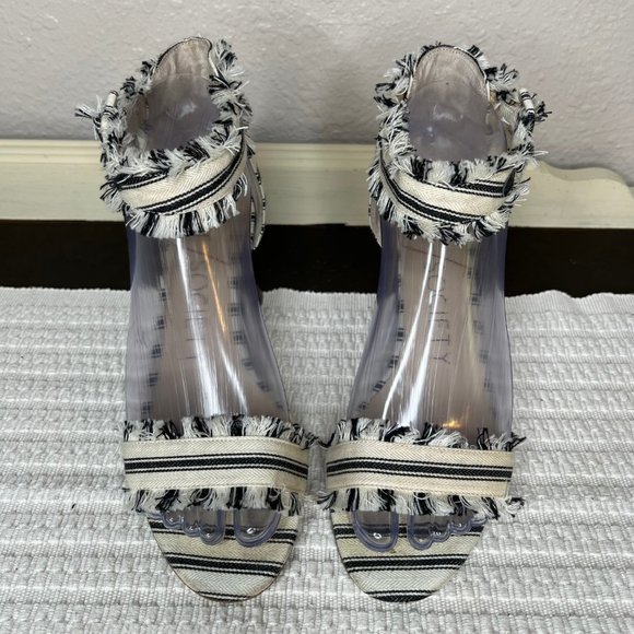 Sole Society So-Helgah Womens Block Heel Fringe Striped Ankle Strap Sandal 6M - Picture 3 of 9